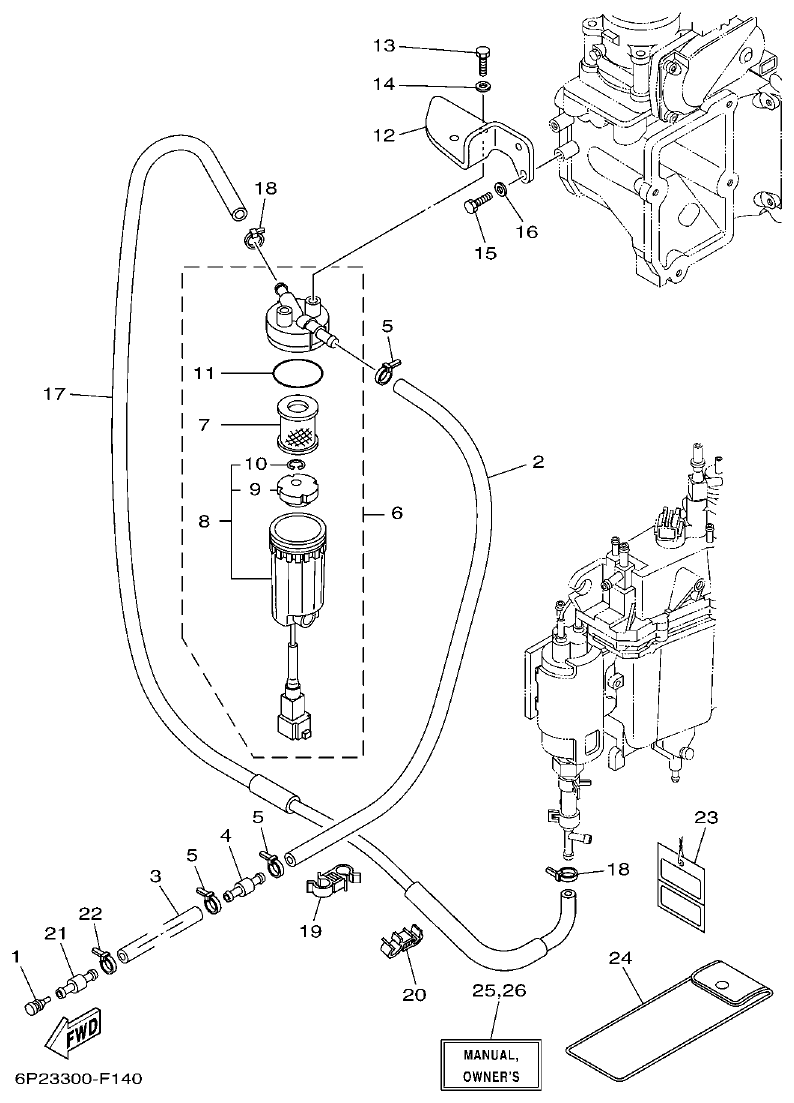Yamaha F225BET, FL225BET FUEL 1 parts diagram